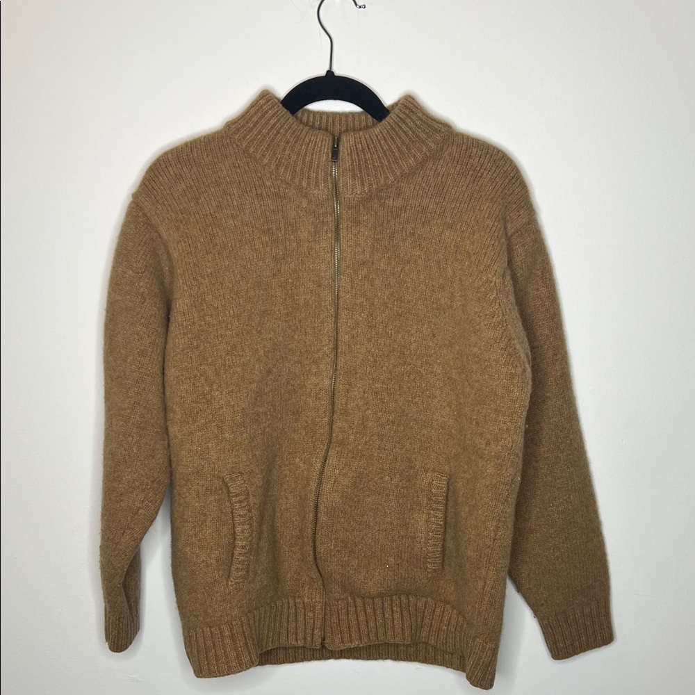 L.L. Bean Men’s Camel Wool Zip Sweater - Mock Neck - Men’s XL - Dadcore